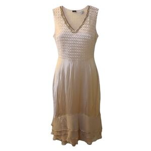 Komarov Large Champagne Sleeveless Maxi Polyester Beaded Neckline Dress